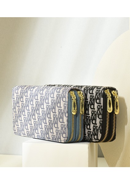 Cüzdan Kadın Uzun Cep Telefonu Çantası Moda Büyük Kapasiteli Çift Fermuarlı Clutch Kart Tutucu (Yurt Dışından)