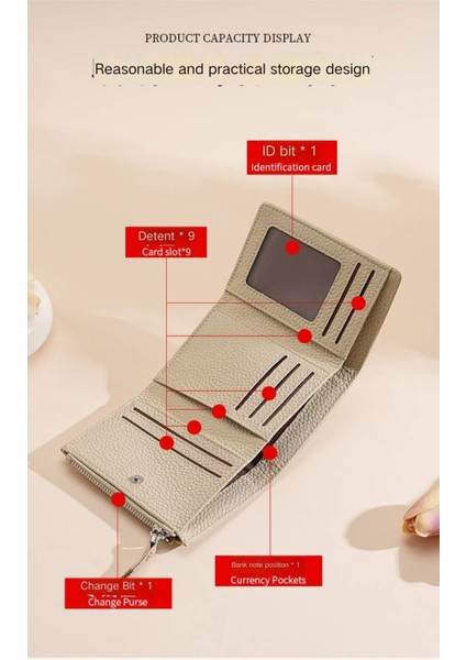 Deri Japon Cüzdan Kadın Tri -Kredi Kredi Kartı Çantaları Rfıd Katlanır Kart Deri Litchee Pattoo Fermuer Para Çantası Kadın (Yurt Dışından) fırsatları
