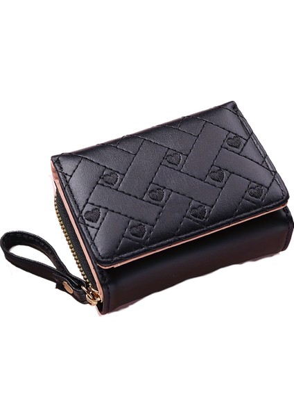 Kadın Cüzdan Kısa, Basit Aşk Işlemeli Üç Çanta Kart Çantası Çok Kart Cüzdan (Yurt Dışından)