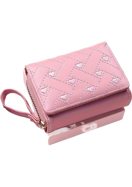 Kadın Cüzdan Kısa, Basit Aşk Işlemeli Üç Çanta Kart Çantası Çok Kart Cüzdan (Yurt Dışından)