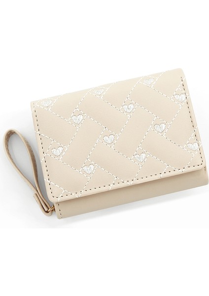 Bayan Kısa Cüzdan Basit Nakış Pu Üç Katlanır Çanta Çok Kart Paketi Çok Kart Cüzdan (Yurt Dışından)