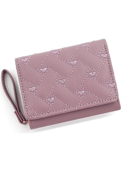 Bayan Kısa Cüzdan Basit Nakış Pu Üç Katlanır Çanta Çok Kart Paketi Çok Kart Cüzdan (Yurt Dışından)