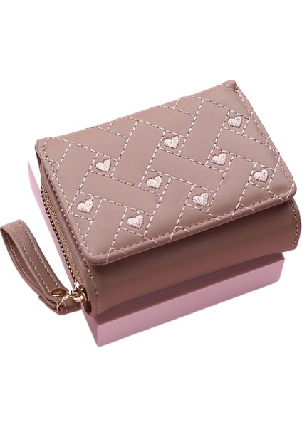 Kadın Cüzdan Kısa, Basit Aşk Işlemeli Üç Çanta Kart Çantası Çok Kart Cüzdan (Yurt Dışından)