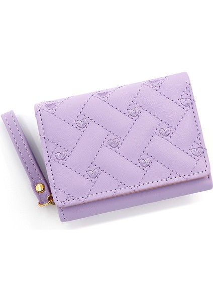 Bayan Kısa Cüzdan Basit Nakış Pu Üç Katlanır Çanta Çok Kart Paketi Çok Kart Cüzdan (Yurt Dışından)