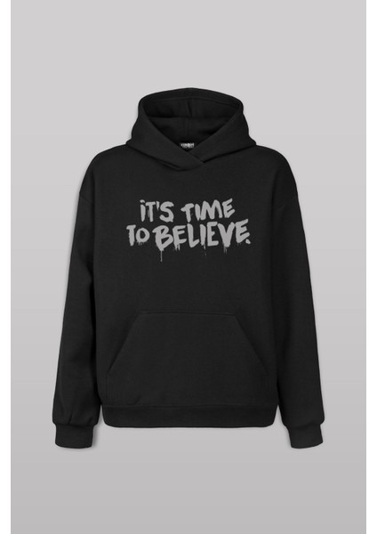 Siyah Sweat Bendy It Is Time To Believe Ön Baskılı Sweatshirt Unisex Kapüşonlu Hoodie