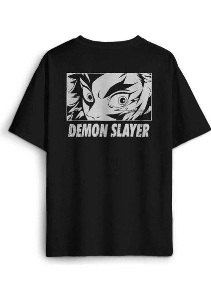 Demon Slayer Anime Sırt Ön Baskılı Siyah Oversize Tişört Unisex T-Shirt fiyatları