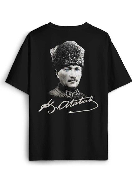 Atatürk Gazi Mustafa Kemal Kalpaklı Sırt Ön Baskılı Oversize Tişört Unisex T-Shirt