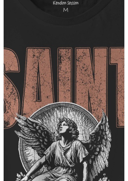 Siyah Tişört Saint Gothic Kutsal Melek Angle Gotik Basklı Unisex T-Shirt fiyatları