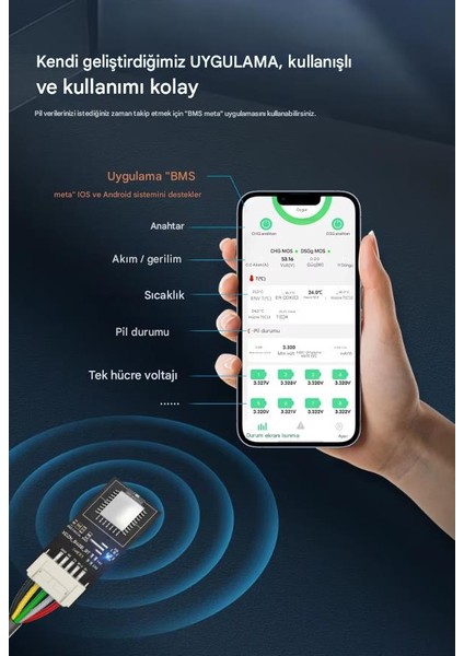 Lifepo4 Smart 8s 12V 50A Bluetooth Modüllü