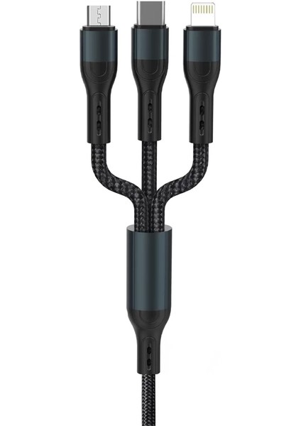 Force CB631 Örgülü ve Güçlendirilmiş 100 cm Çoklu Şarj ve Data Kablosu