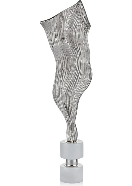Evza Mermer Yaprak Detaylı Dekoratif Obje Beyaz Gümüş 9*18*68 cm