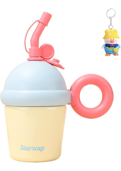 Sevimli Çocuk Termos Bardak Basit Pipetli Bardak Paslanmaz Çelik Taşınabilir Masaüstü Bardak Saplı Büyük Göbek Bardak (Yurt Dışından)