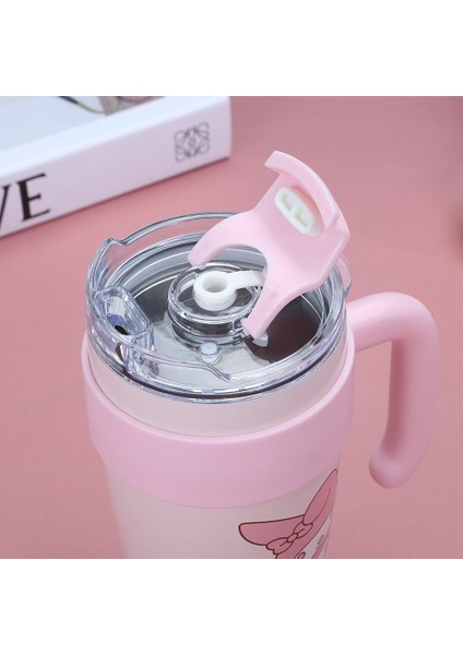 Kızlar Için 304 Paslanmaz Çelik Termos Bardak Sanrio Buz Bardak Büyük Kapasiteli Kolu Bardak Karikatür Pipetli Bardak (Yurt Dışından)