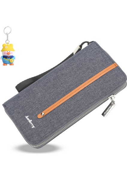 Erkek Cüzdan Uzun Tuval Fermuarlı Cüzdan Gündelik Çoklu Kart Yuvası El Kayışı Clutch (Yurt Dışından)