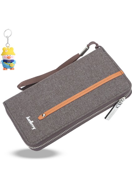 Erkek Cüzdan Uzun Tuval Fermuarlı Cüzdan Gündelik Çoklu Kart Yuvası El Kayışı Clutch (Yurt Dışından)