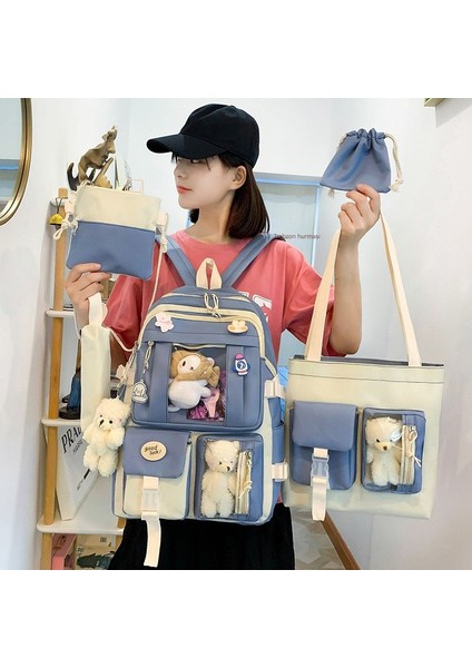 Sırt Çantası Kız Sevimli Sırt Çantası Büyük Kapasiteli Beş Parçalı Okul Çantası Ortaokul Öğrencisi Okul Çantası Öğrenci Okul (Yurt Dışından) fiyatları