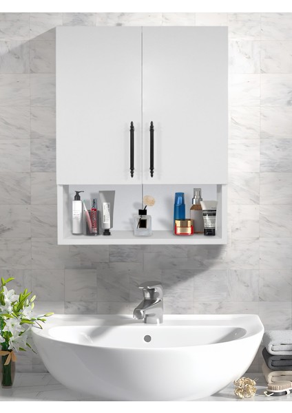 Çok Amaçlı Banyo Dolabı, Ecza Dolabı, 2 Kapaklı Dolap, Hol, Banyo, Ofis, Beyaz, Asudehome