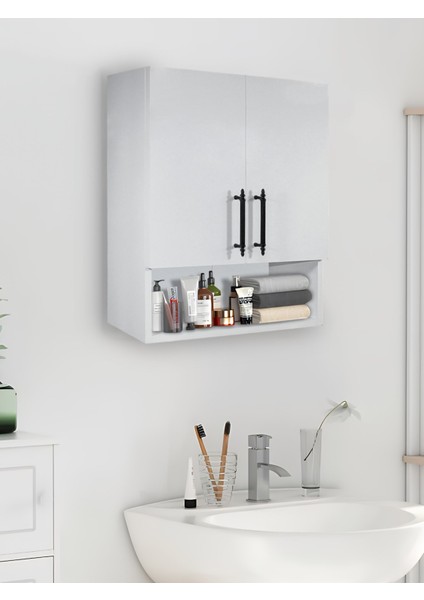 Çok Amaçlı Banyo Dolabı, Ecza Dolabı, 2 Kapaklı Dolap, Hol, Banyo, Ofis, Beyaz, Asudehome