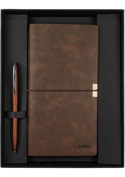 Scrıkss SD700-C2 Toledo Premıum C7 Kahverengi Defter & F108 Bronz Tükenmez Kalem Set