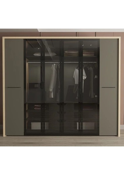Milano Camlı 6 Kapaklı Gardırop - Bitter