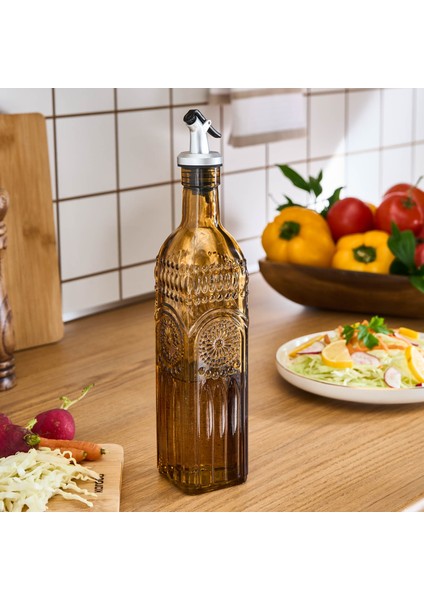 Daisy Cam Çiçek Desenli Yağdanlık 500 ml Amber