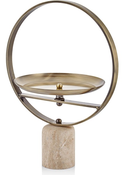 Evza Mermer Silindir Kaideli Dekoratif Halka Içinde Sunumluk Traverten 30*22*40 cm