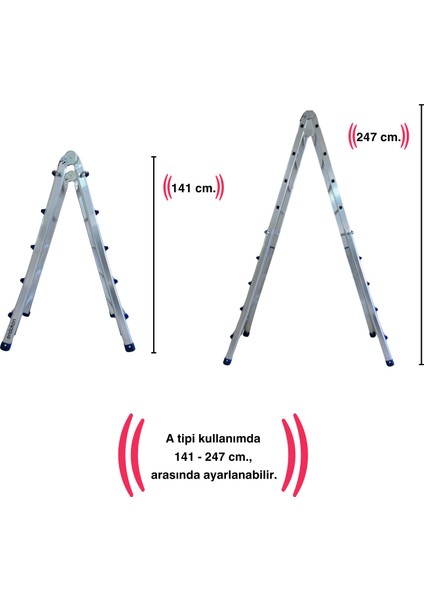 510 Cm. 18 Basamak A ve I Tipi Katlanıp Uzayabilen Mini Dev Alüminyum Merdiven
