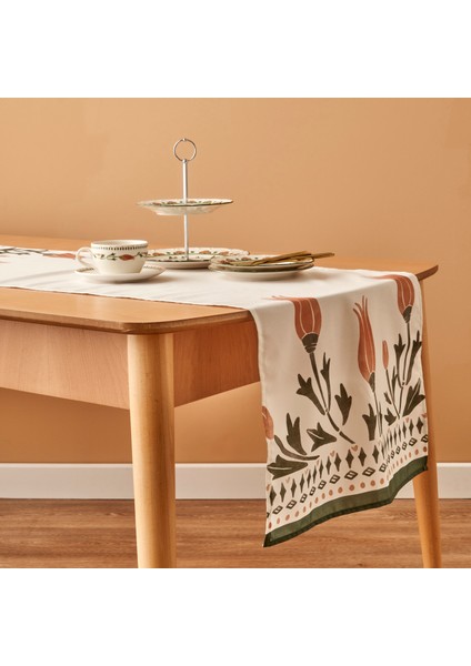 Tulip Pamuklu Runner Beyaz-Yeşil (50 x 150 cm )