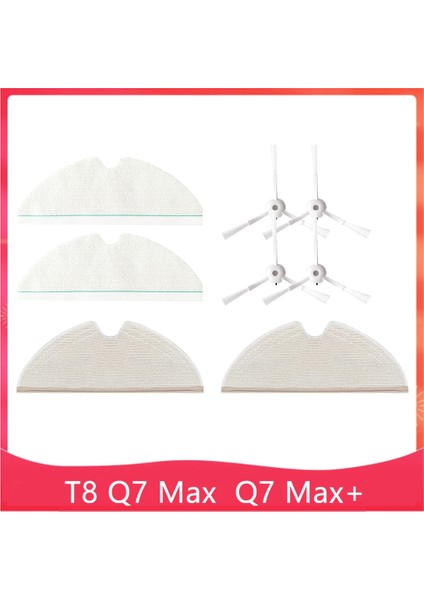 8 Adet Aksesuar Kiti Roborock T8/q7 Max/max + Elektrikli Süpürge Yıkanabilir Paspas Bezi Yan Fırça Yedek Parçalar (Yurt Dışından)