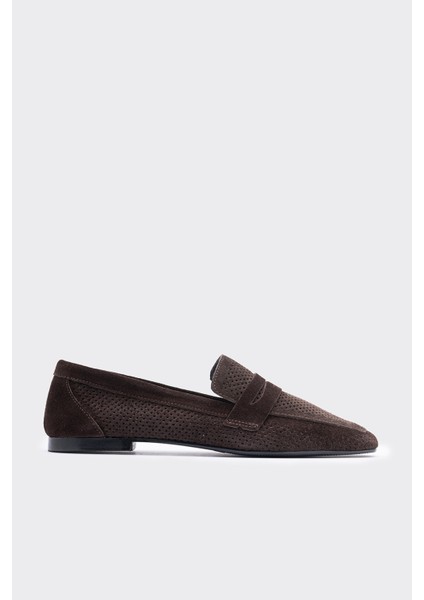 Lamme Kahverengi Süet Deri Kadın Loafer