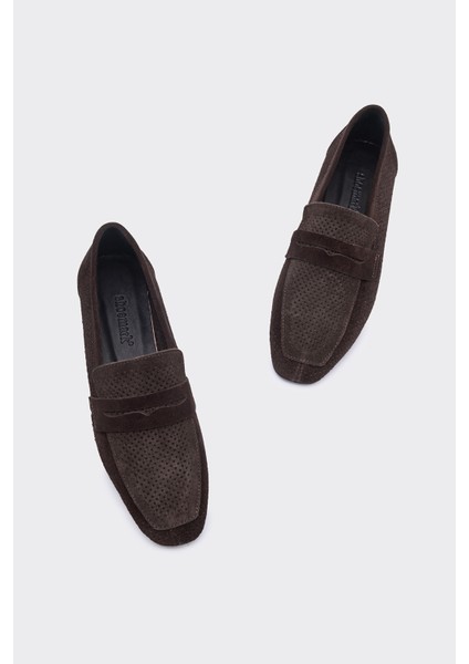 Lamme Kahverengi Süet Deri Kadın Loafer fırsatları
