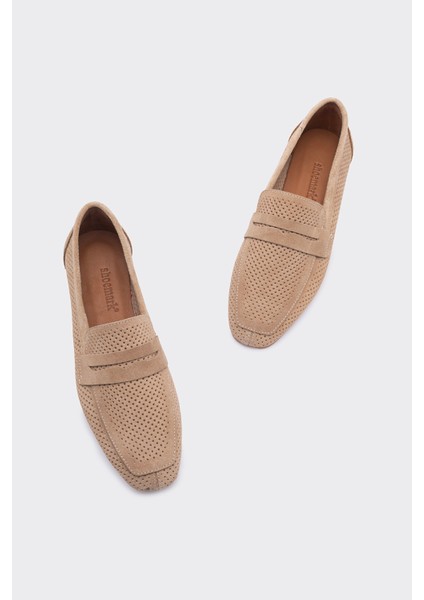 Lamme Bej Süet Deri Kadın Loafer fırsatları