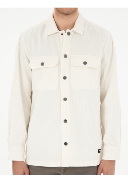 Erkek Ekru Oversize Uzun Kollu Gömlek 50293183-VR019