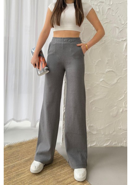 Kadın Füme Yüksek Bel Bol Paça Kaşkorse Fitilli Cepli Pantolon Eşofman Altı fiyatları