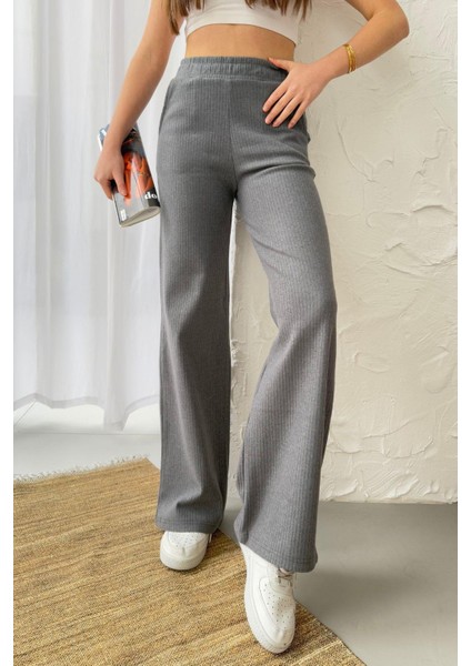 Kadın Füme Yüksek Bel Bol Paça Kaşkorse Fitilli Cepli Pantolon Eşofman Altı modelleri