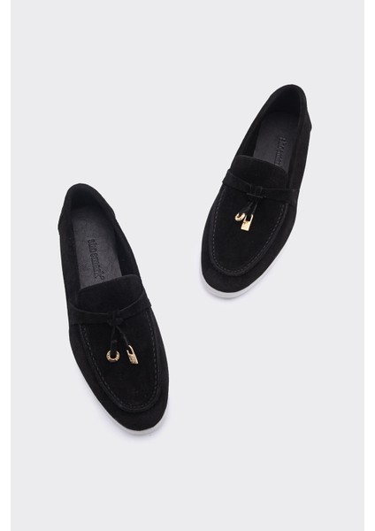 Yello Siyah Süet Deri Kadın Loafer