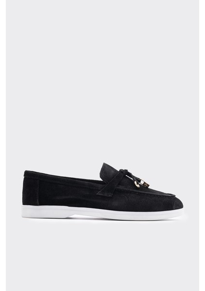 Yello Siyah Süet Deri Kadın Loafer