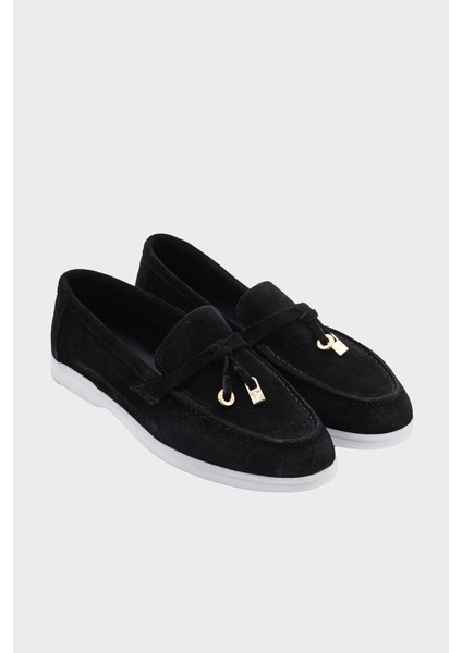 Yello Siyah Süet Deri Kadın Loafer modelleri
