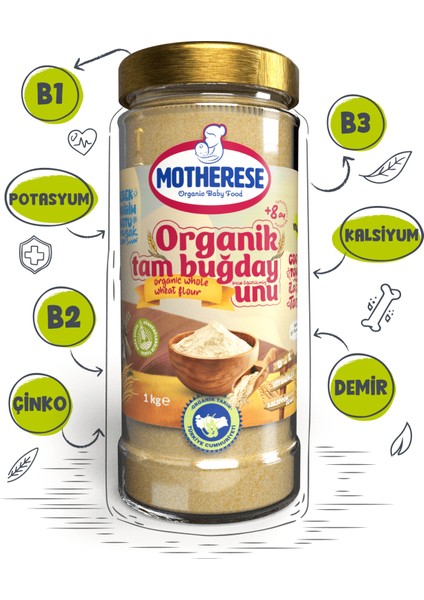 Organik Tam Buğday Unu 300gr - Organik Bebek Tam Buğday Unu 300gr - Tam Buğday Unu 300gr