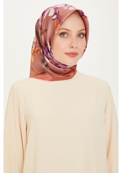 Çiçek Desenli Twill Saf İpek Eşarp 9215D 34 33
