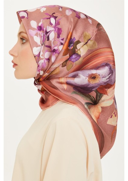Çiçek Desenli Twill Saf İpek Eşarp 9215D 34 33 modelleri