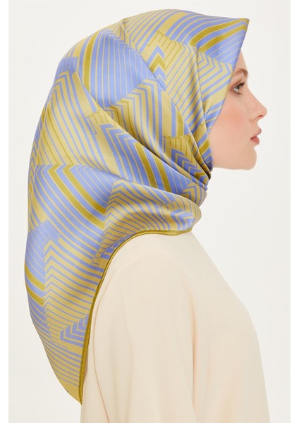 Geometrik Desenli Twill Saf İpek Eşarp 9218D 83 10