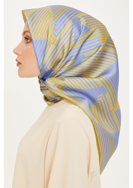 Geometrik Desenli Twill Saf İpek Eşarp 9218D 83 10