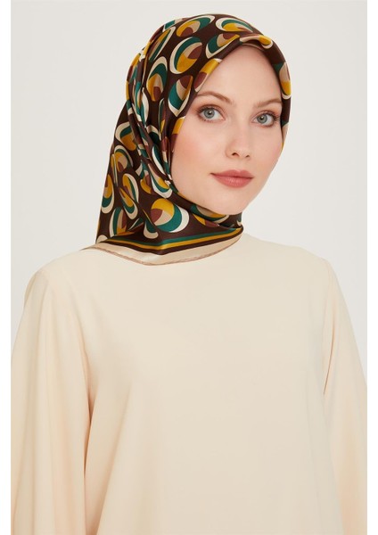 Geometrik Desenli Twill Saf İpek Eşarp 9219D 31