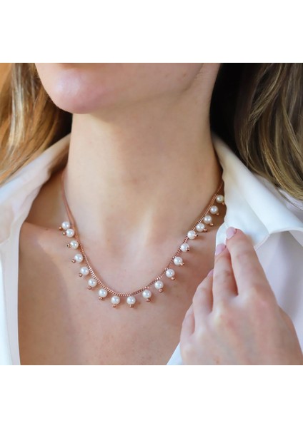 Sıra Incili Rose Gold Trend Gümüş Kolye fiyatları