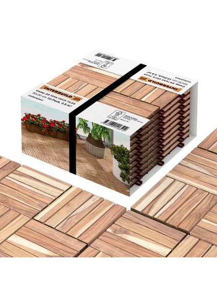 Interbuild “Gerçek Tik” Klasik Kilitli Karo Deck ,Yüzeyi İşlenmemiş 30×30 cm (10'lu Paket) 20 Çıtalı