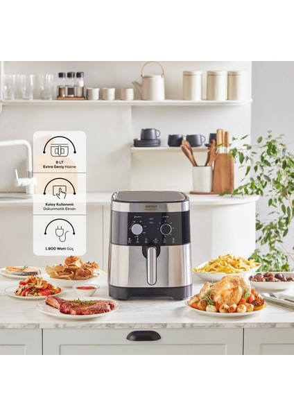 9 Litre Aile Boyu Hacim 8 Kişilik Airfryer, 1900W - Onerous Hassas Tartı fırsatları