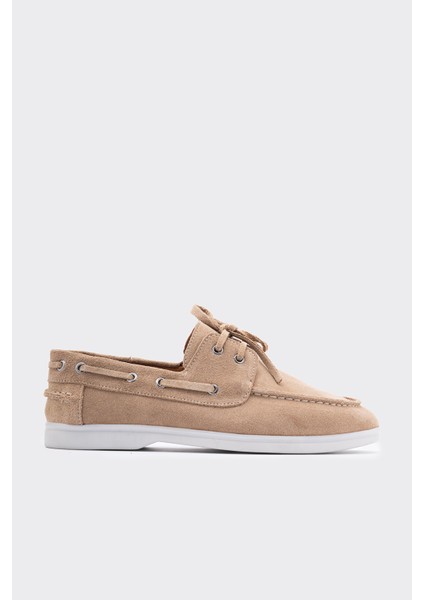 Baller Bej Süet Deri Kadın Loafer