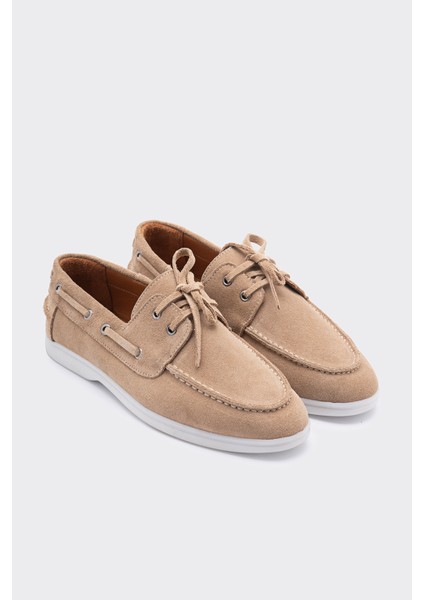 Baller Bej Süet Deri Kadın Loafer