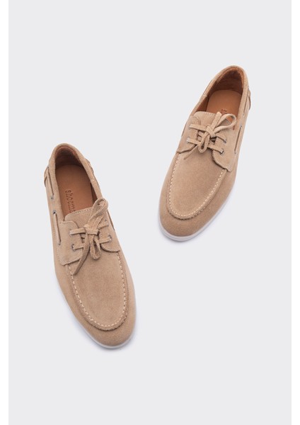 Baller Bej Süet Deri Kadın Loafer